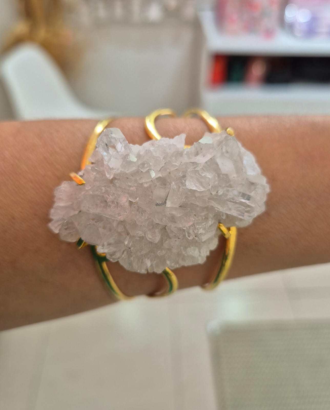 Bracelete cristal de rocha banhado ouro 18k