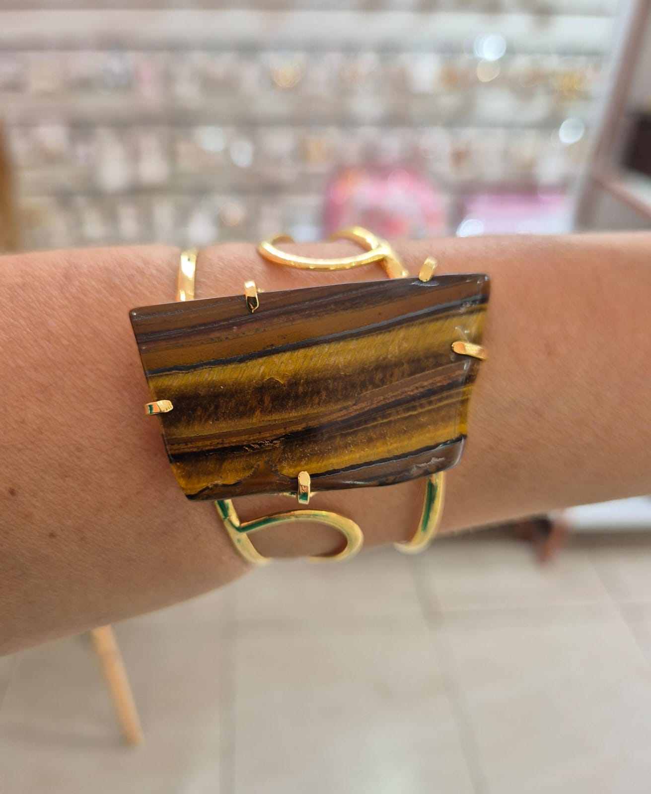 Bracelete olho de tigre banhado ouro 18k