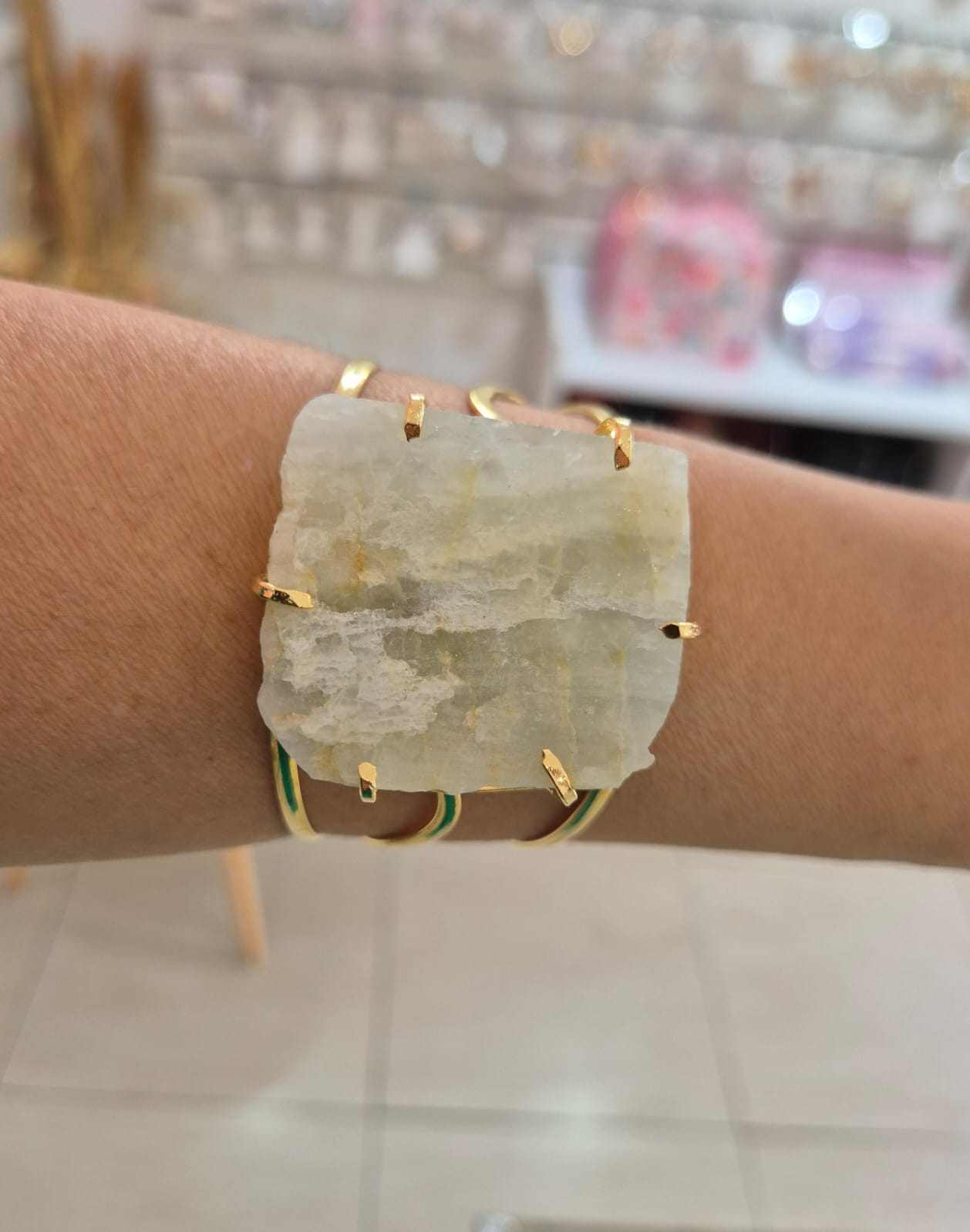 Bracelete água marinha banhado ouro 18k