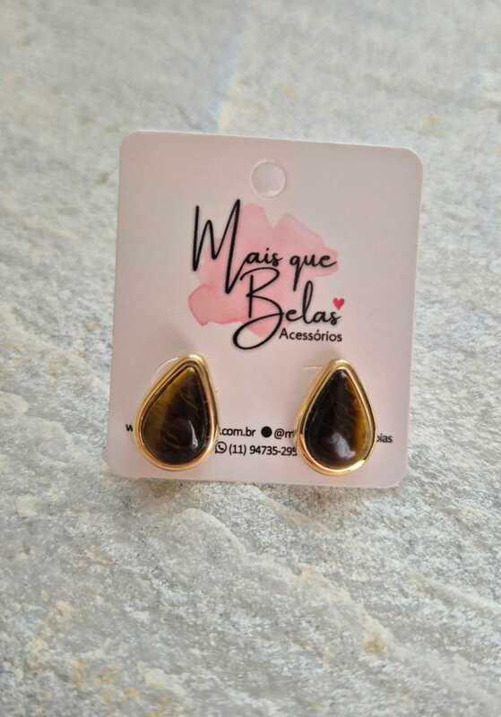 Brinco gota olho de tigre banhado a ouro 18k