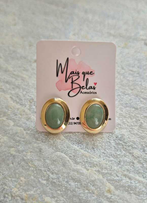 Brinco oval quartzo verde banhado a ouro 18k