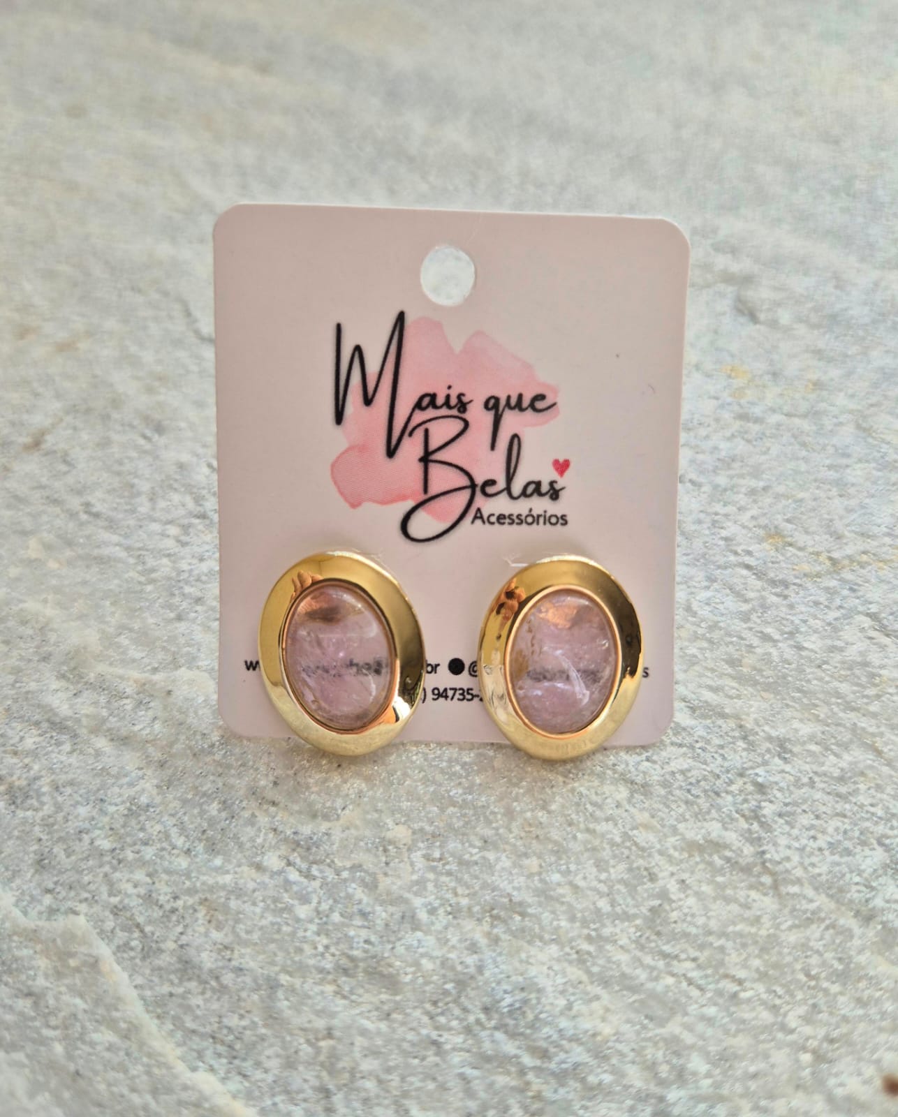Brinco oval ametista banhado a ouro 18k