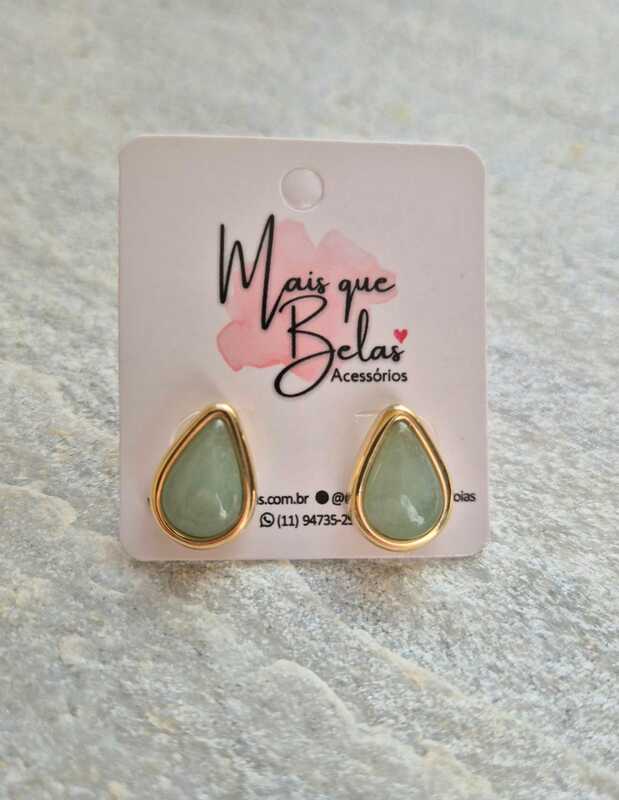 Brinco gota quartzo verde banhado a ouro 18k