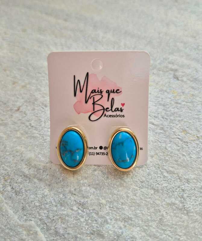 Brinco oval howlita turquesa banhado a ouro 18k