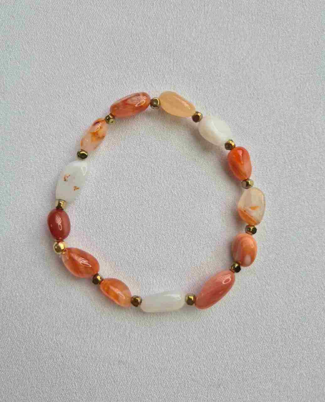 Pulseira  ágata laranja e hematitas douradas