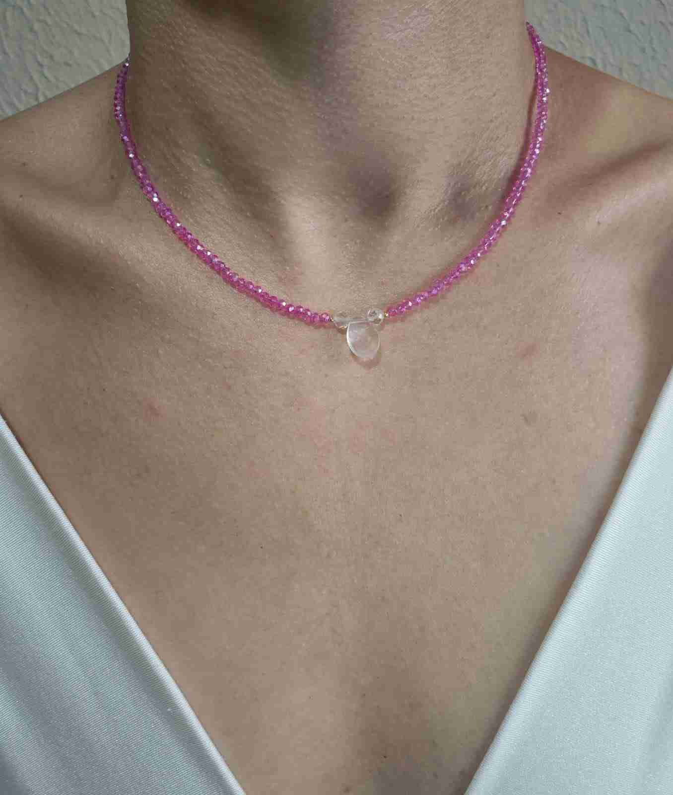 Chocker cristais pink e gota cristal