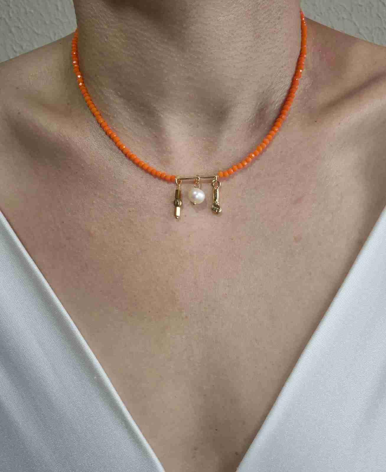 Chocker cristais laranja e mix pingentes