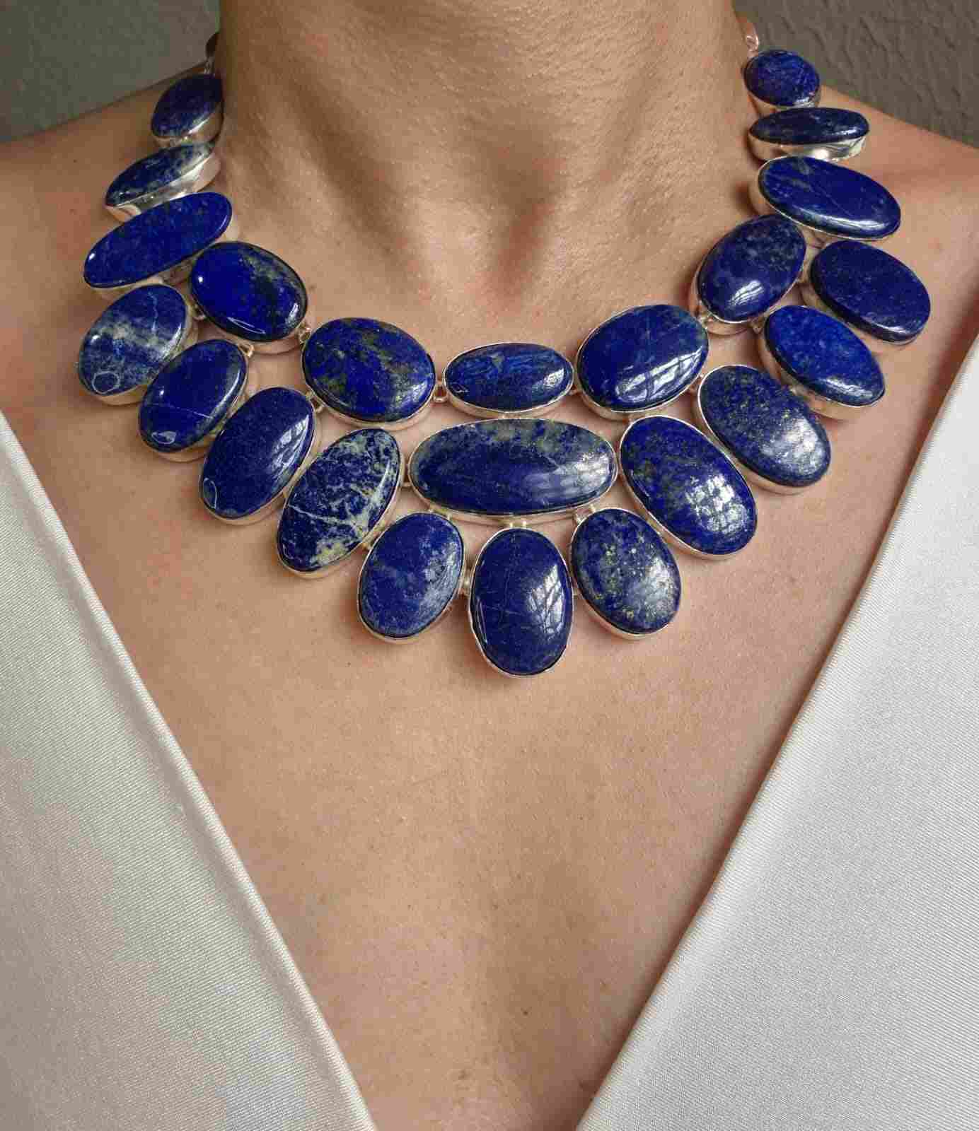 Maxi Colar lapis lazuli pedras ovais