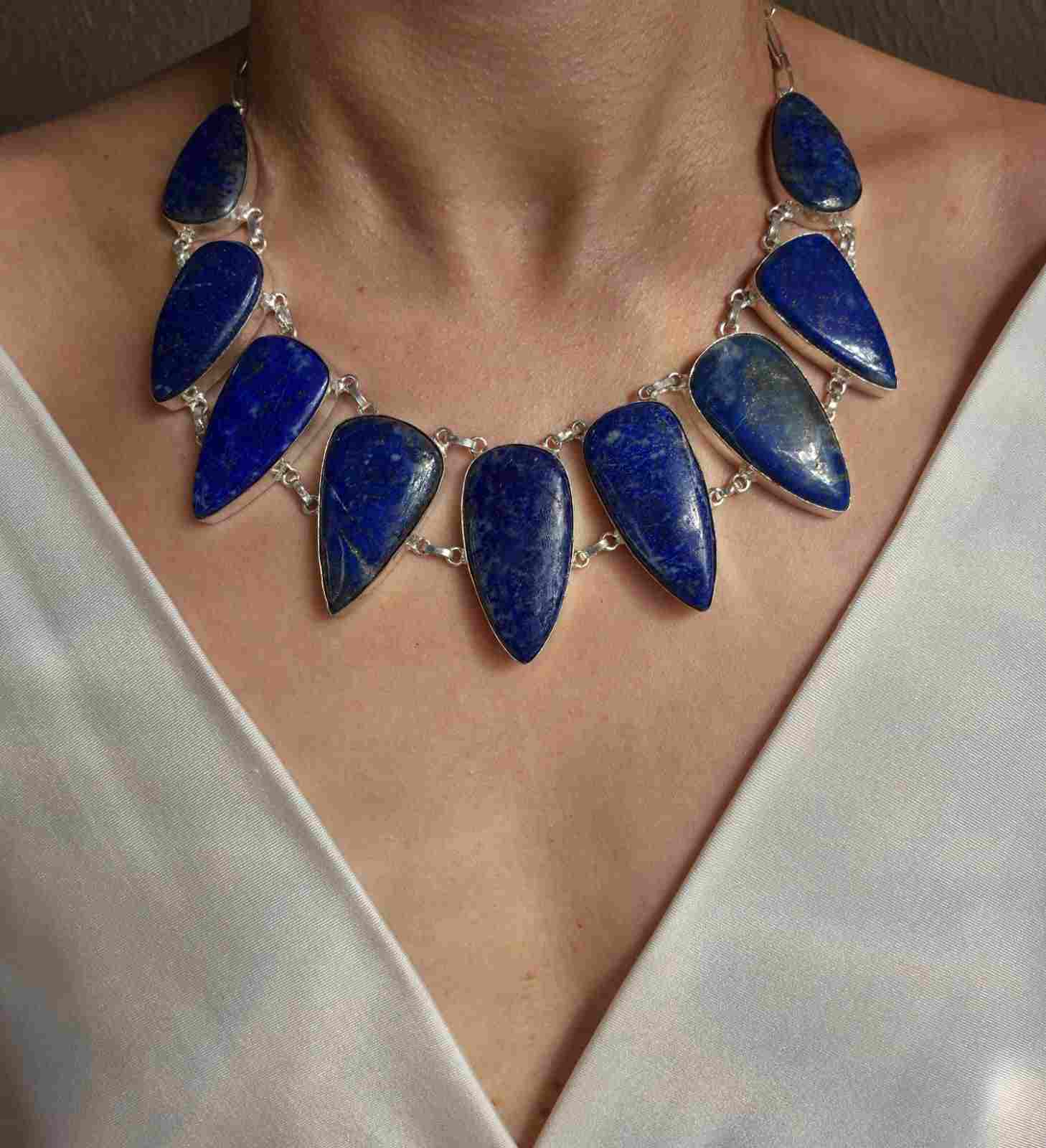 Maxi Colar lapis lazuli pontas