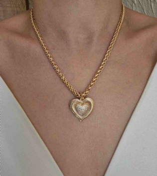 Conjunto colar e brinco coração orgânico banhado a ouro 18k